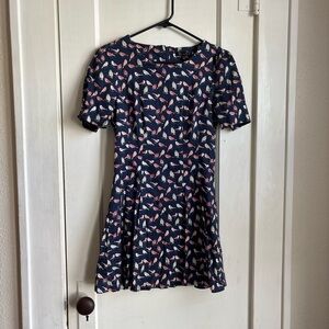 Bird print Navy Mini Dress